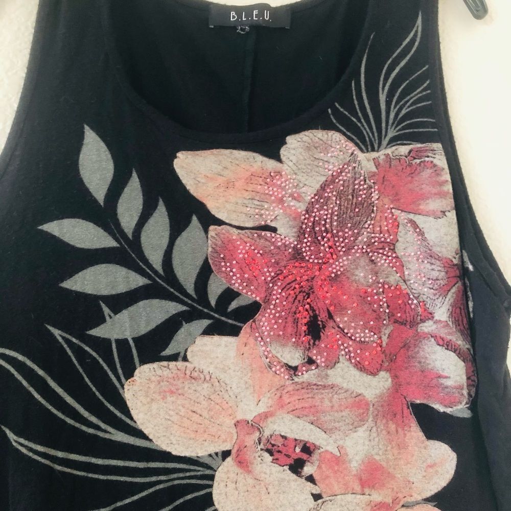 BLEU Floral Crystal Rhinestone Embellished Sleeveless Top M - Picture 2 of 7